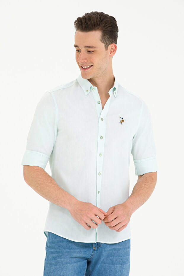 Men's Water Green Long Sleeve Basic Shirt 50262977-Vr083