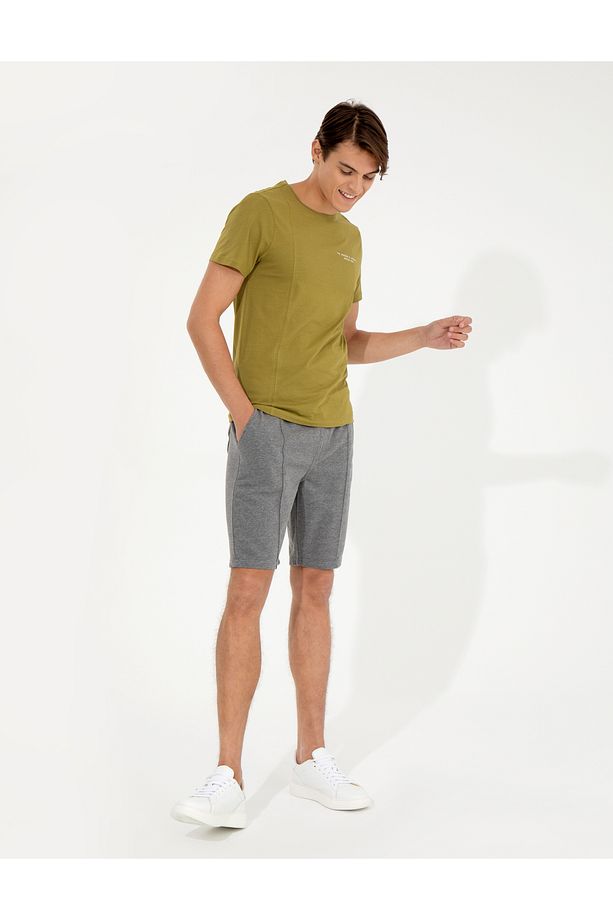 Gri Melanj Standart Fit Örme Şort 50251039-VR086 - 1