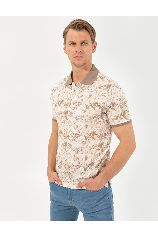 Mink Printed Buttoned Polo Collar T-Shirt 50249862-Vr052