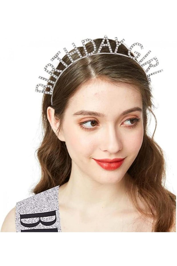 Silver Crystal Stoned Birthday Girl Birthday Crown Imported Product A Quality 17x16 Cm