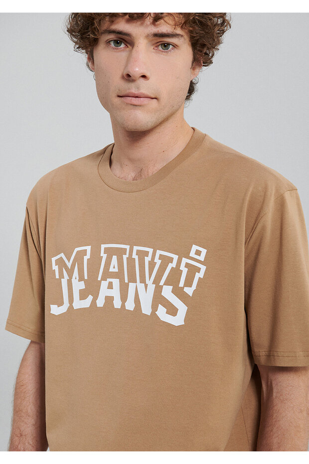 Jeans Baskılı Bej Tişört - 5