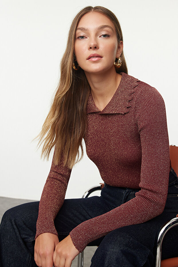 Bordo Polo Yaka Triko Kazak TWOAW25KZ00289 - 1