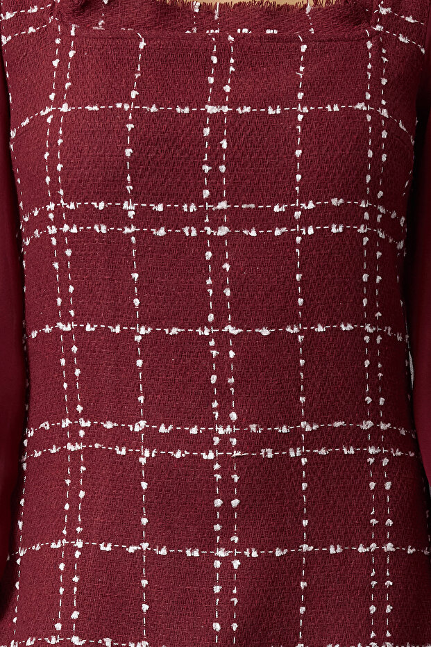 Bordo Ekose / Kareli Mini Dokuma Elbise TWOAW21EL0532 - 3