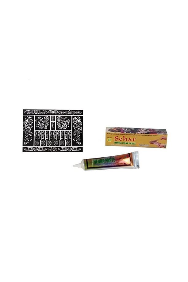 Henna Hint Kınası Kırmızı Ve El Süsleme Şablonu  Hint Kınası Seti -Hint Kınası&Kına Deseni 2'Li Set - 4
