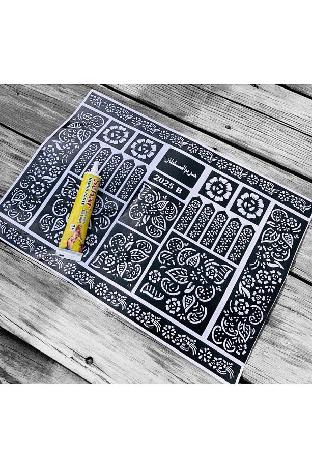 Henna Hint Kınası Kırmızı Ve El Süsleme Şablonu  Hint Kınası Seti -Hint Kınası&Kına Deseni 2'Li Set - 1