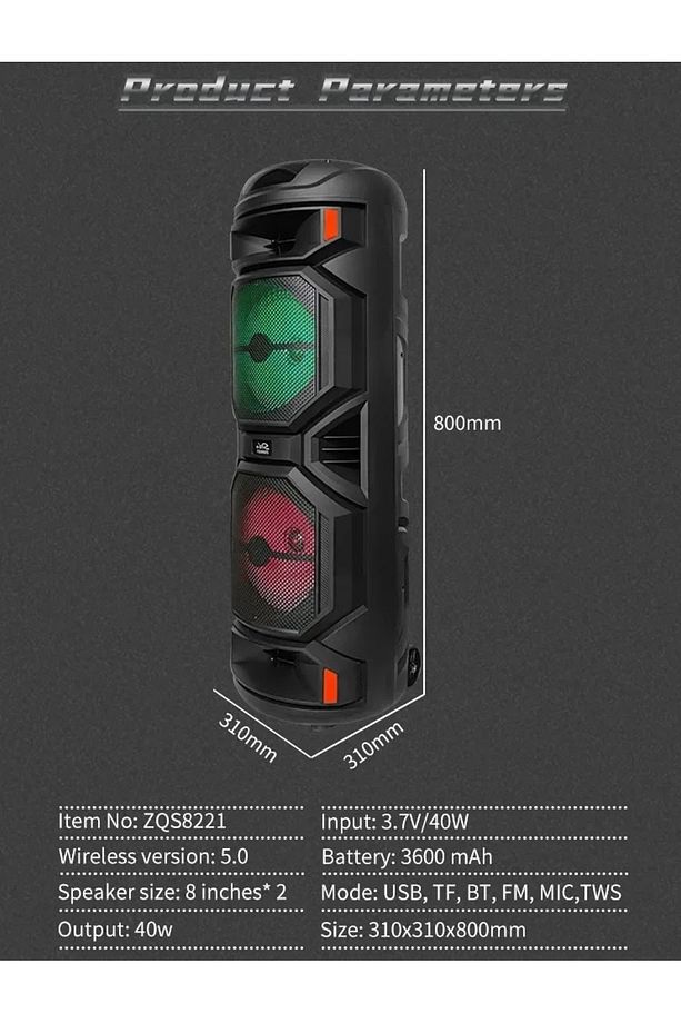 BÜYÜK BOY KABLOSUZ MİKROFONLU ŞARJLI HOPARLÖR KARAOKE BLUETOOTH SPEAKER - 5