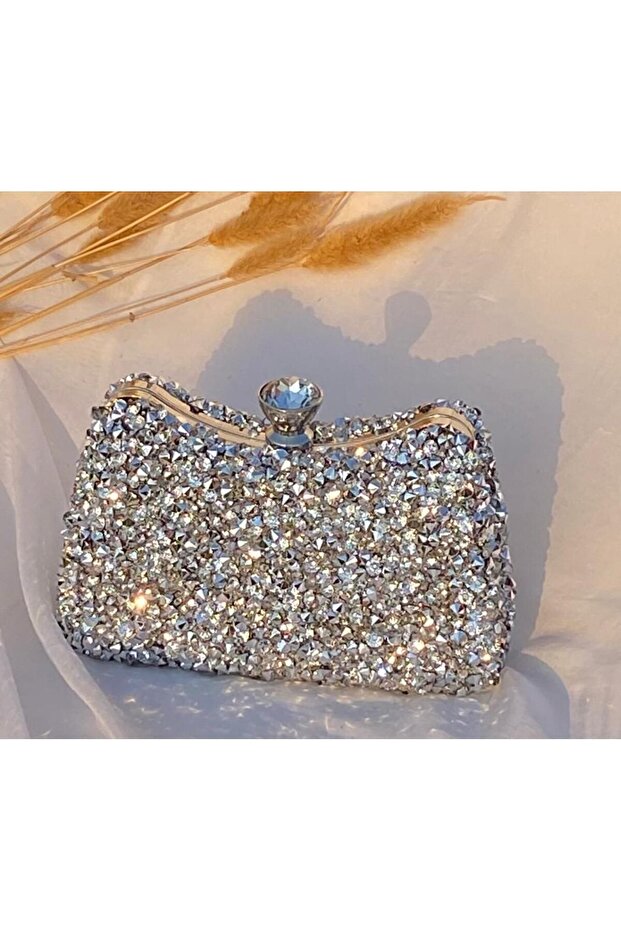LARGE STONE EMBELLISHED EVENING BAG