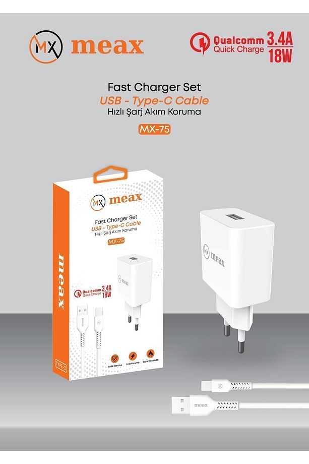 Hızlı Şarj Aleti Meax USB - Type-C kablo  3.4A amper 18W - 1