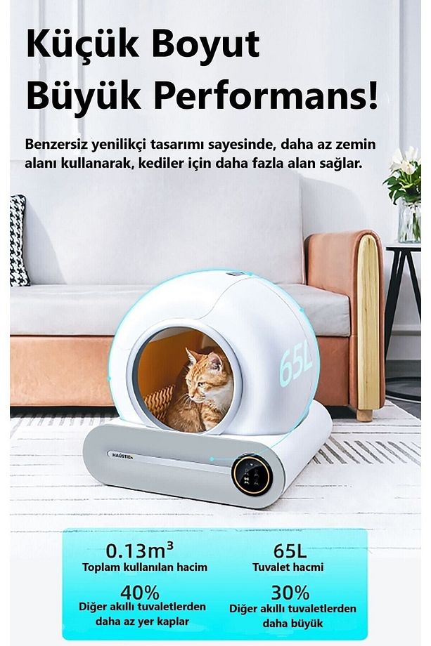 BF01 Akıllı Otomatik Kedi Tuvaleti, App Kontrol, 65lt Hazne, 9lt Çöp haznesi-UV Temizleme - 5