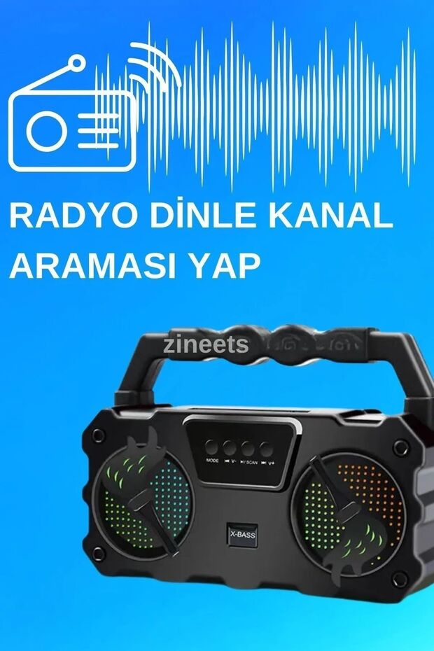 Bluetooth Hoparlör Parti Hoparlörü Karaoke Mikrofon Hediyeli Işıklı Ses Bombası Radyo Usb Sd Girişli - 5