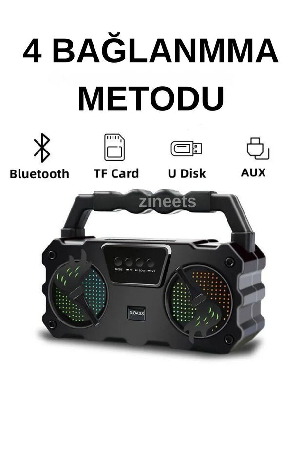 Bluetooth Hoparlör Parti Hoparlörü Karaoke Mikrofon Hediyeli Işıklı Ses Bombası Radyo Usb Sd Girişli - 7