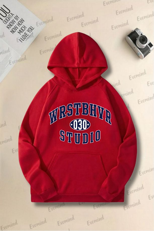 Unisex Wrstbhrv Baskılı Yetişkin ve Çocuk Oversize Kapüşonlu Sweatshirt - 1