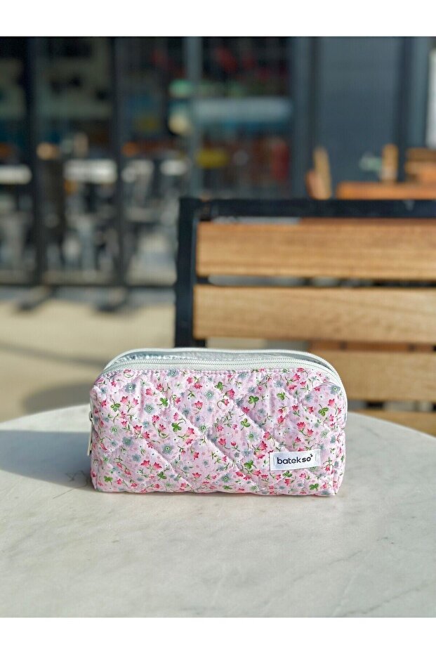 Pink Crispy Flower Patterned Pencil Bag - 3