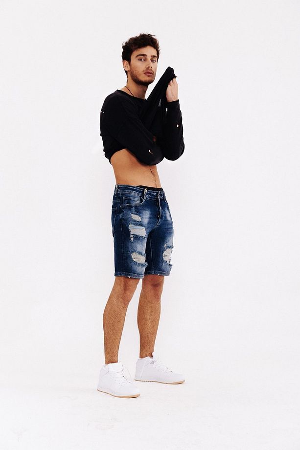 Erkek Yırtıklı Denim Şort - 3