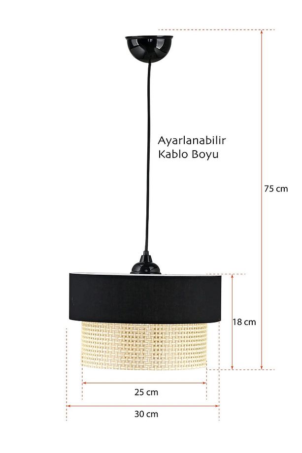 Boho Sarkıt Lamba Kumaş Avize Siyah/Bej - 3
