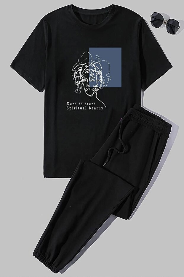 Unisex Minimal Line Drawing τυπωμένο σετ φόρμας 2 τεμαχίων - 1