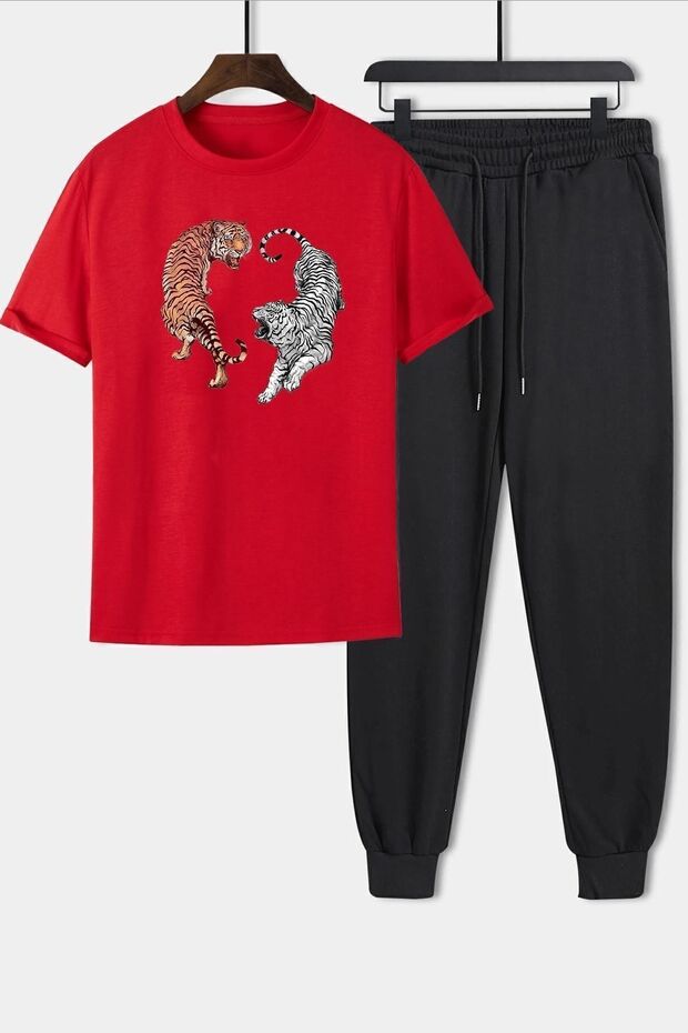 Unisex Tiger Printed 2-Piece Tracksuit Set