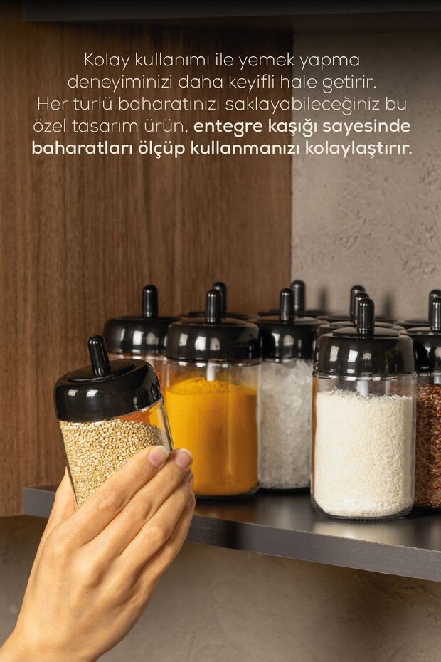 طقم توابل طويل مكون من 12 قطعة - زجاج مع ملصق طباعة الشاشة وملعقة - 3