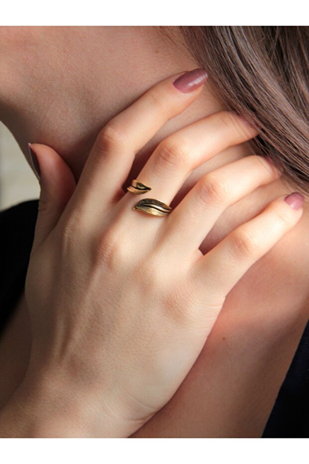 Trend Leaf Pattern Antique Antique Adjustable Ring - 1