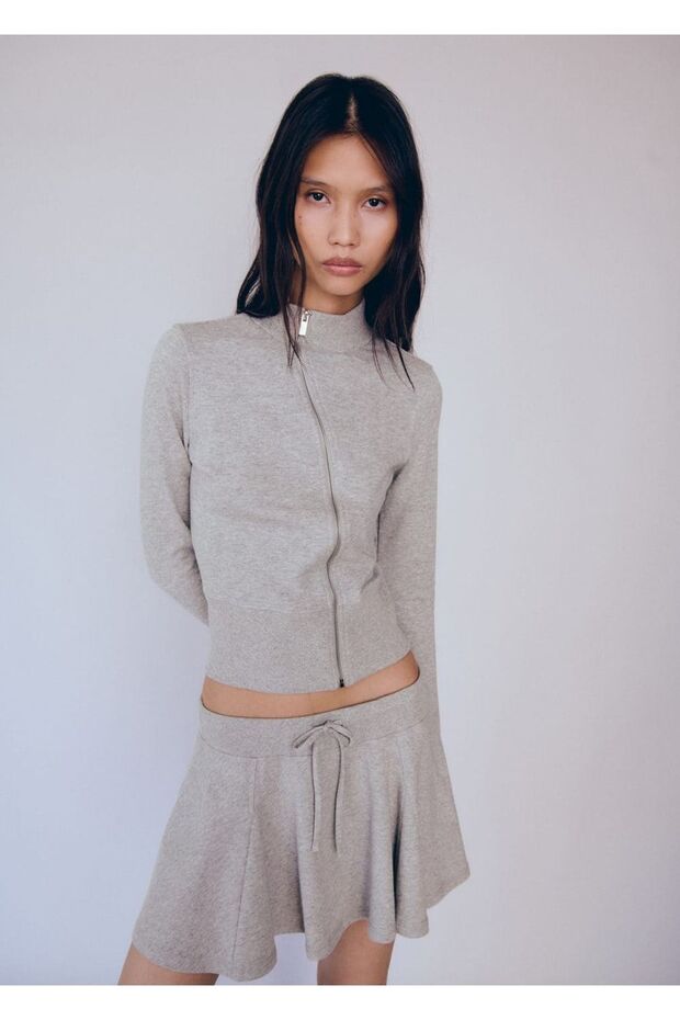 Asimetrik fermuarlı sweatshirt - 1