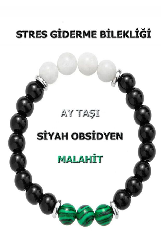 Natural Stone Stress Bracelet Moon Stone - Obsidian - Malahit