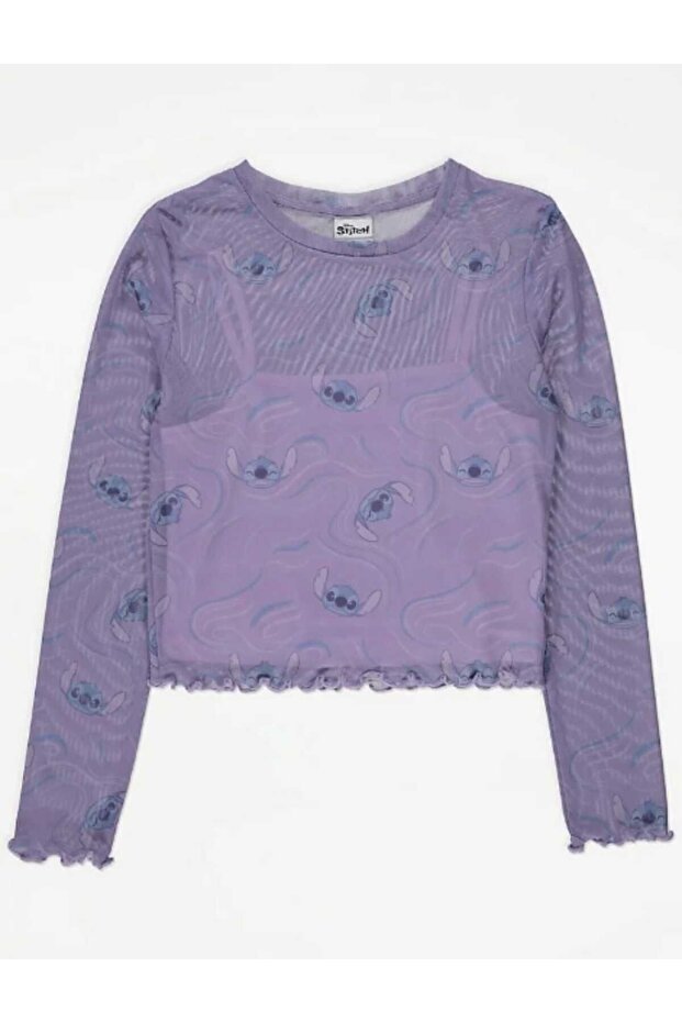 Lilo and Stitch Lilac Knit Long Sleeve Tulle Top