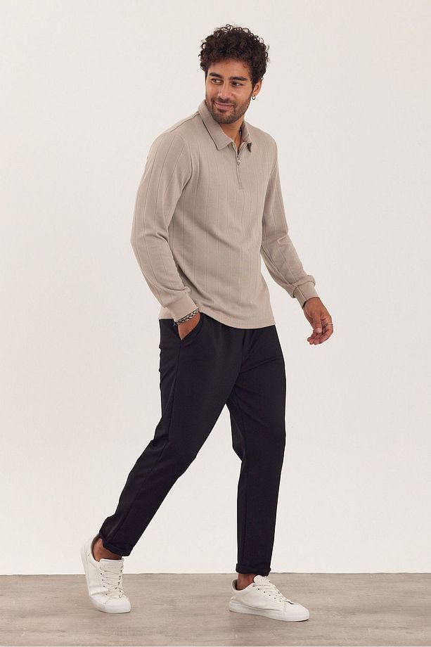 Fermuar Yaka Jakarlı Regular Sweatshirt - 4