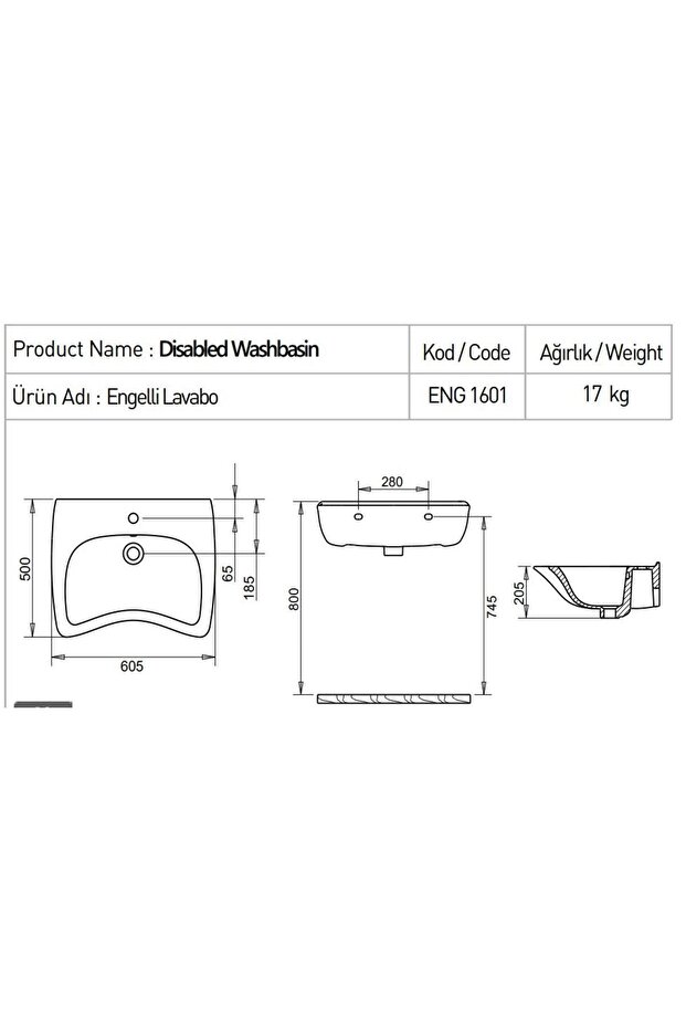 Bedensel Engelli Lavabo 50x60 (ENG1601) - 3