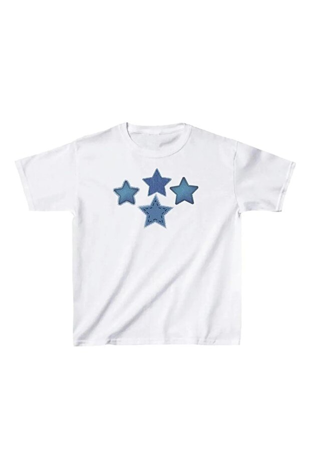 Mavi Star Baskılı Crop Bluz - 3