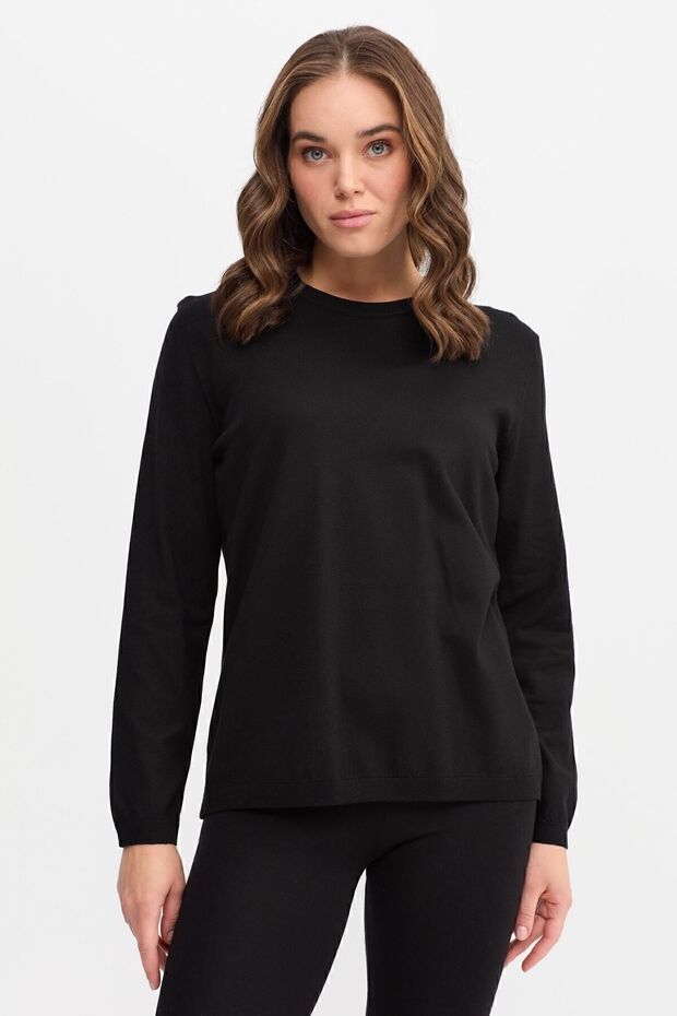 Kadın Basic Sıfır Yaka Kazak Siyah - 5