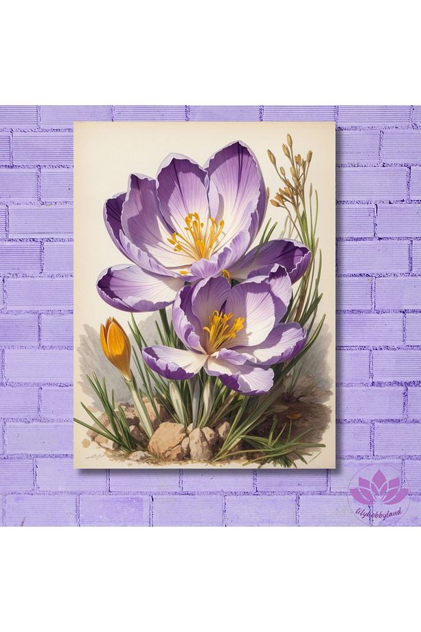 Renkli Baskılı Sayılarla Boyama Hobi Seti (Çerçeveli) 60x75 cm: Mor Çiçekler - 2
