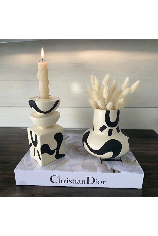 مزهرية مزخرفة بنمط عرقي ومجموعة شمعدان - 5