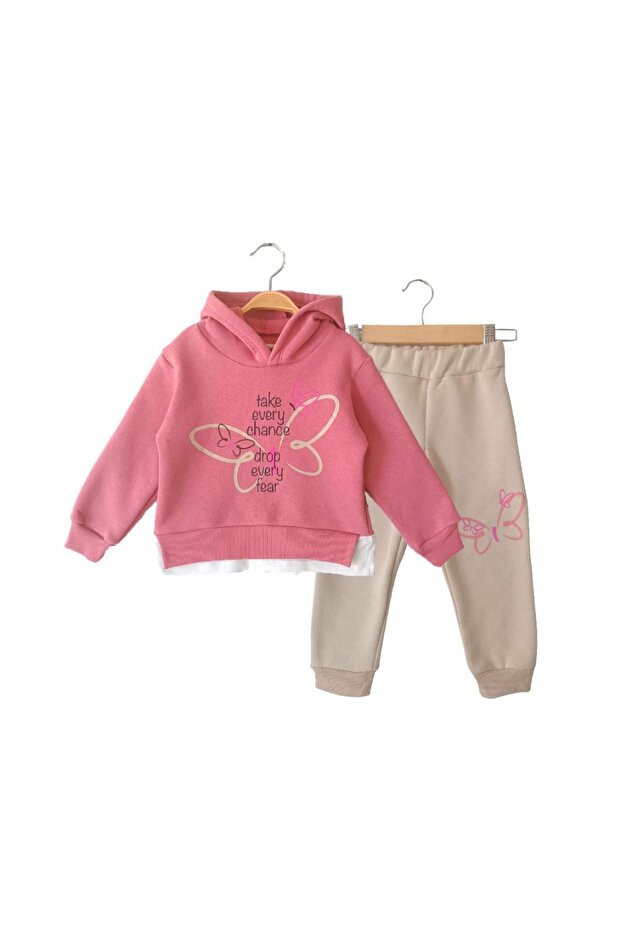 Butterfly Printed Printed Girl's Bottom Top Set