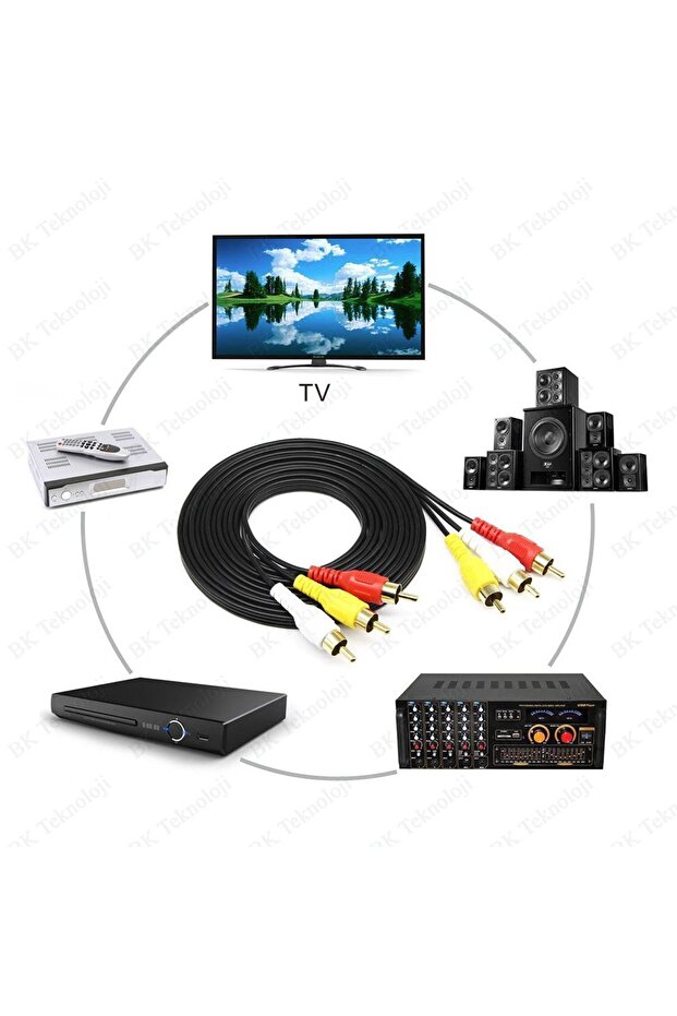 3rca Erkek 3 Rca Erkek Kompozit Ses Video Av Kablosu - 3