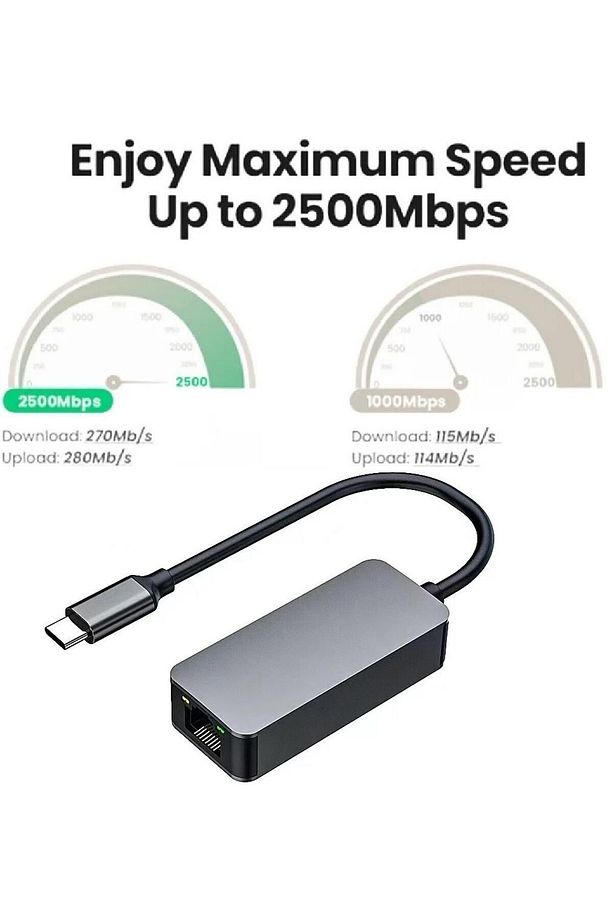 Usb Type C To Uyumlu Ethernet 2500Mbps 2.5G İnternet Çevirici Dönüştürücü Adaptör - 3