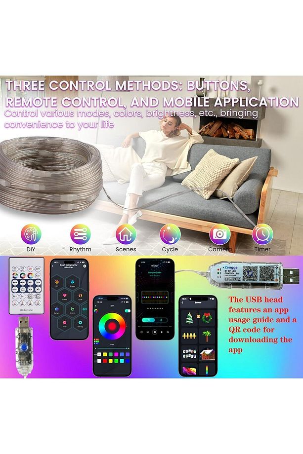 Akıllı RGB Peri Led Şerit 10 Metre Bluetooth ve Kumandalı - 3
