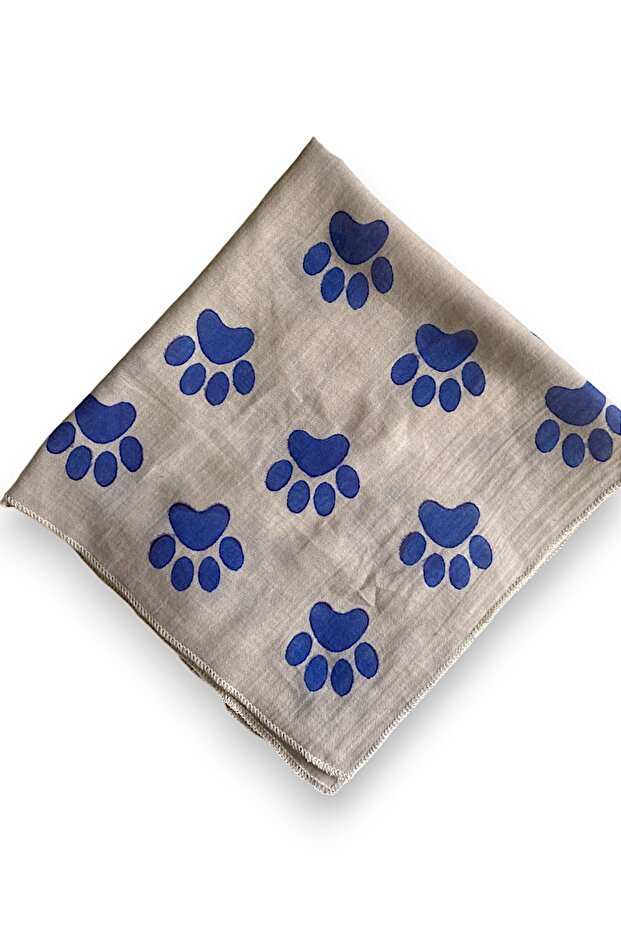 Women's Gray Color Paw Patterned Cotton Handmade Bandana