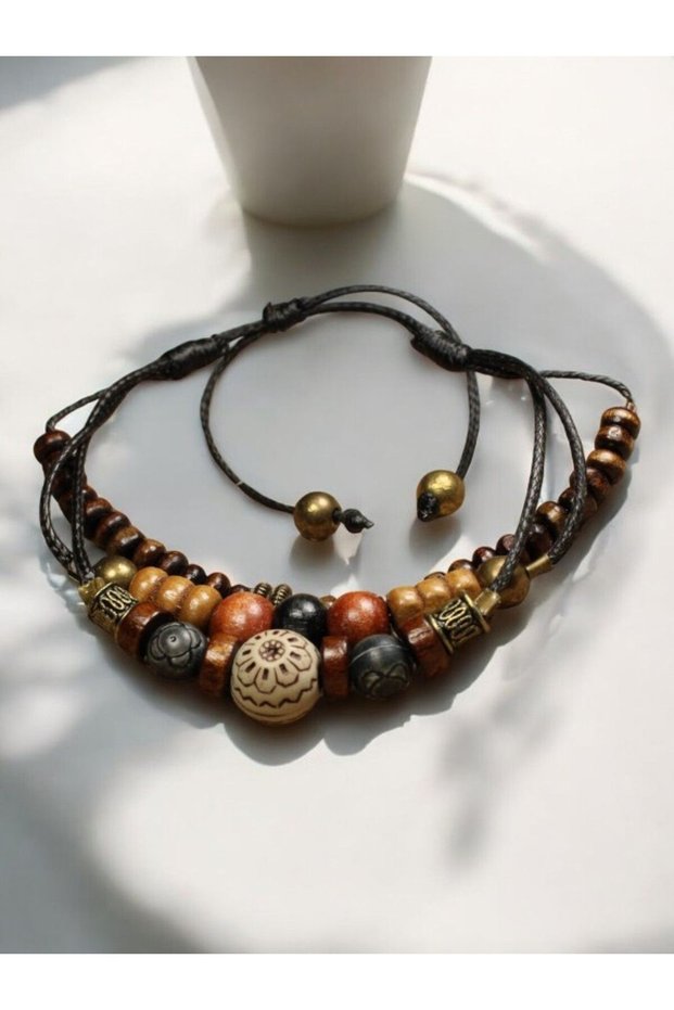 Wooden and Metal Bead Combination 3 Piece Casual Bracelet