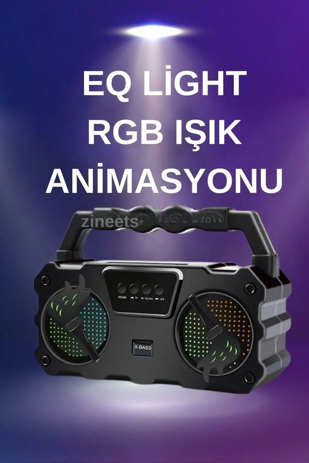 Bluetooth Hoparlör Parti Hoparlörü Karaoke Mikrofon Hediyeli Işıklı Ses Bombası Radyo Usb Sd Girişli - 2