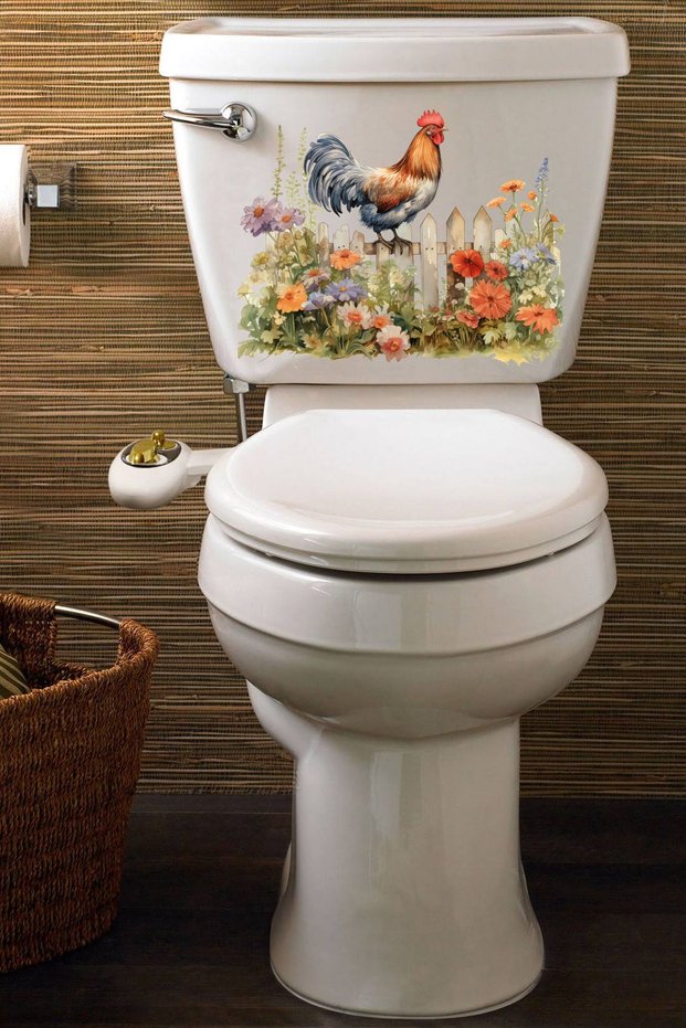 Cute Rooster and Colorful Roses Themed Toilet Seat Sticker Bathroom Sticker