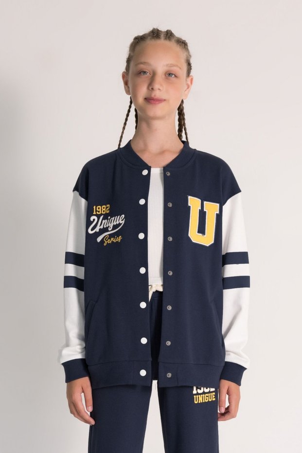 9-14 Years Old Girl's Cotton Ribbed College Cardigan