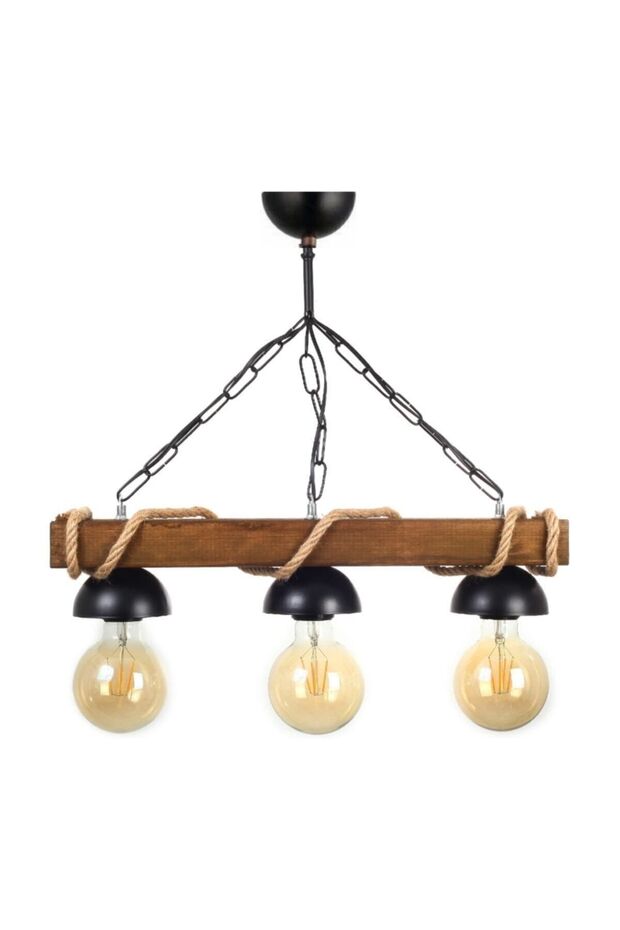 Ot Rustik Halatlı Ahşap Avize 3'lü - 1