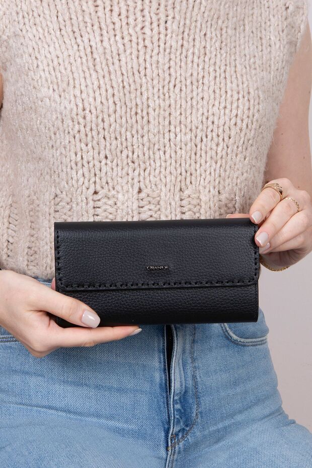 L2732 Genuine Real Leather Large Size Special Design Hand-Stitched Women's Portfolio Wallet