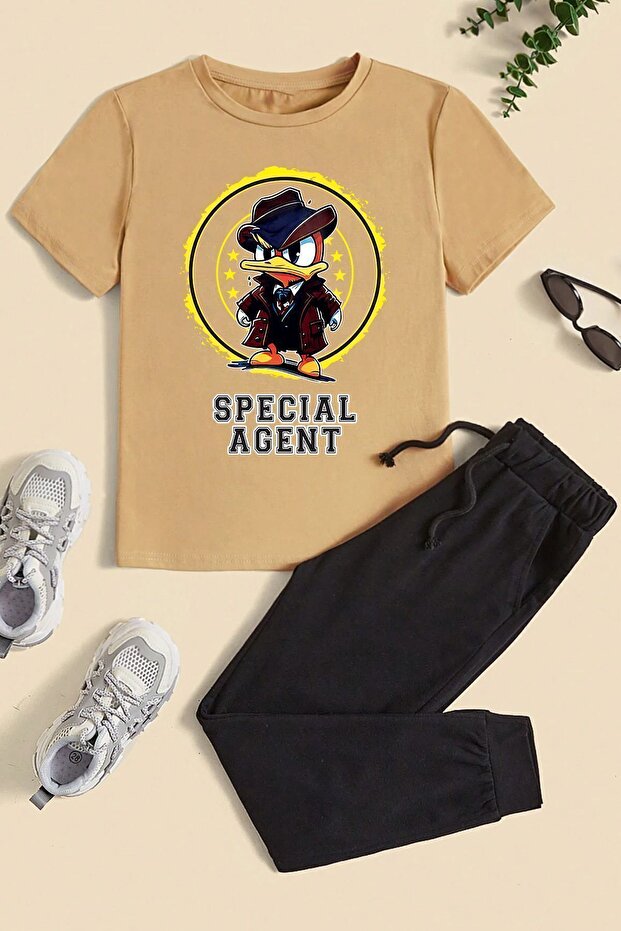 Children's Mafia Duck Printed Bottom - Top Tracksuit Set
