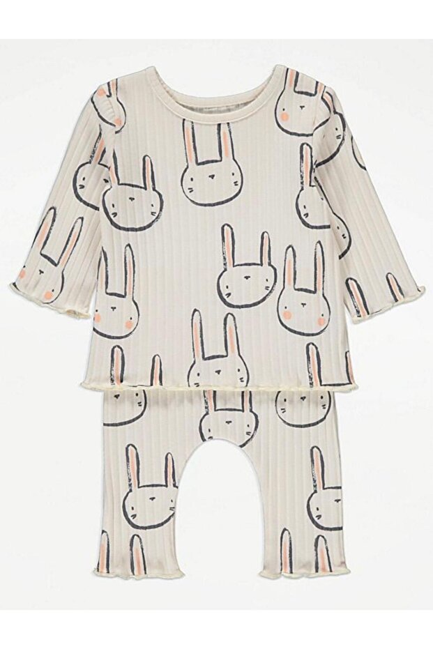 Cream Rabbit Rib Long Sleeve Top and Leggings Set