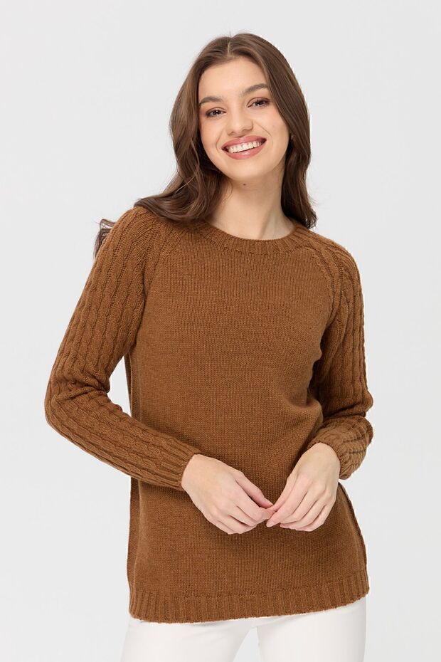 Women's Crew Neck Sleeve Hair Knitted Wool Sweater K.taba