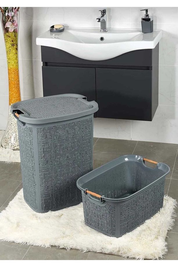 3'lü Set Çamaşır Sepeti Ve Çöp Kovası - 3