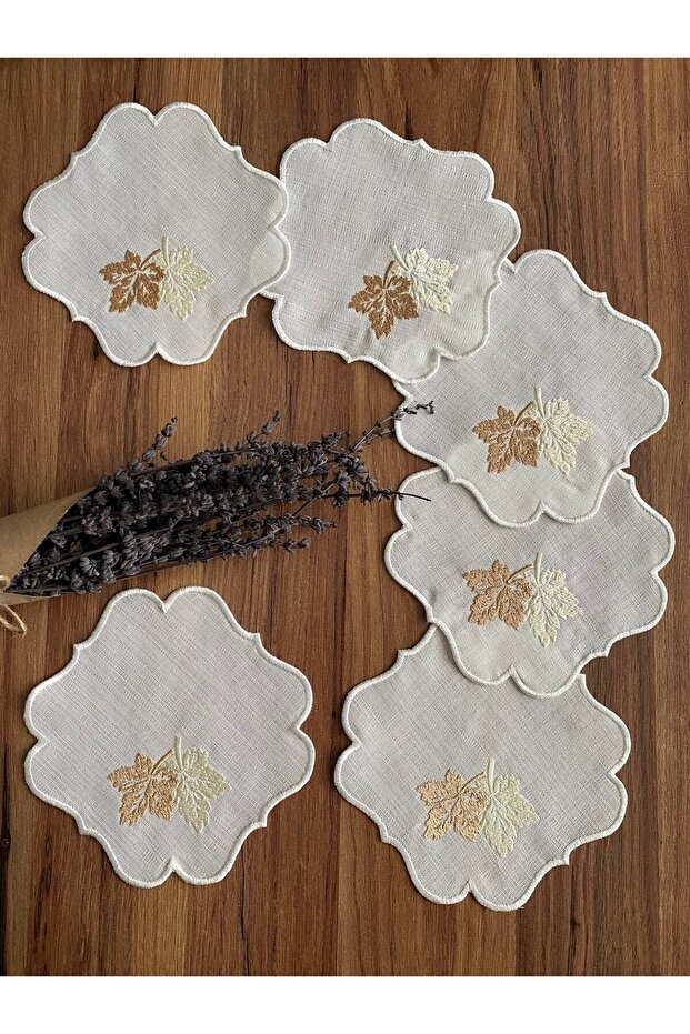 6 Pieces of Leaf Patterned Coffee Side Cocktail Presentation Napkins