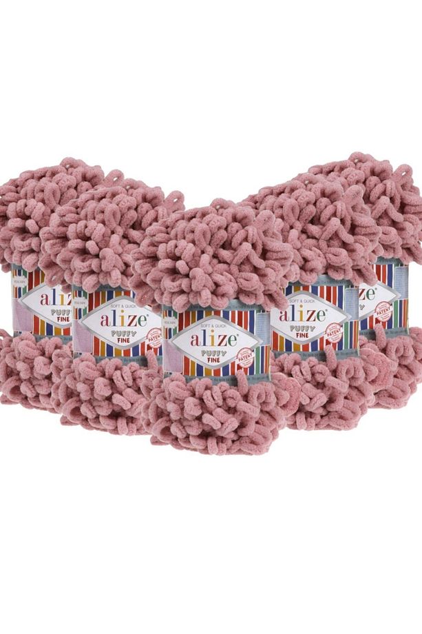 Puffy Fine El Örgü Ipliği 5'li Paket - 295 Pembe Gül - 100 Gr. 14.5 Mt. Parmak Örgü Ipi - 1
