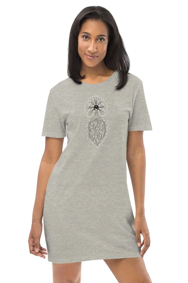 Star Princess Gray Short Sleeve Combed Cotton T-Shirt Dress